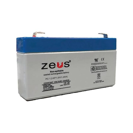 Zeus Battery Products 1.2Ah 6V F1 Sealed Lead Acid Battery PC1.2-6F1